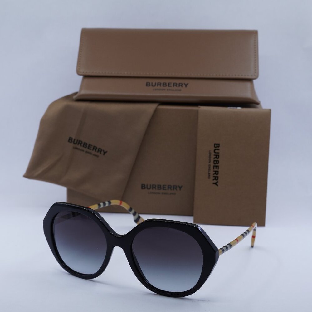 Burberry BE4375 38538G Square Sunglasses - Black/Check Brown/Grey